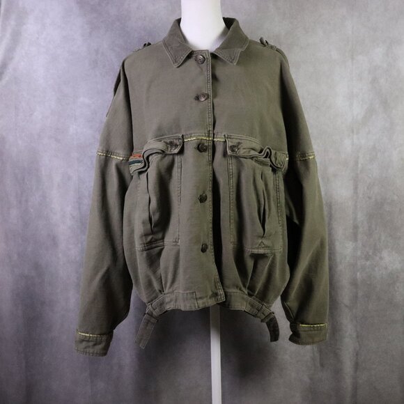 Free People Jackets & Blazers - Free People Military Jacket Women Small Green Slouchy Canvas Full Button Utility